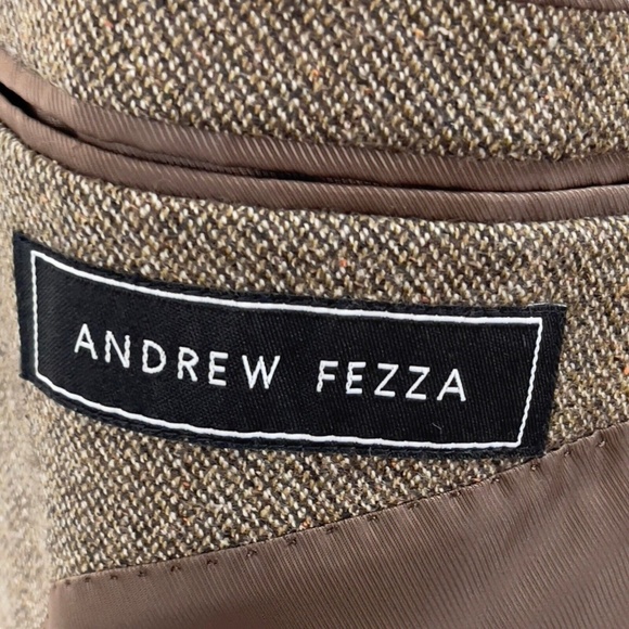 Andrew Fezza Brown Tweed Patch Elbow Blazer Wool Silk Nylon Blend Mens 44L - Picture 14 of 15